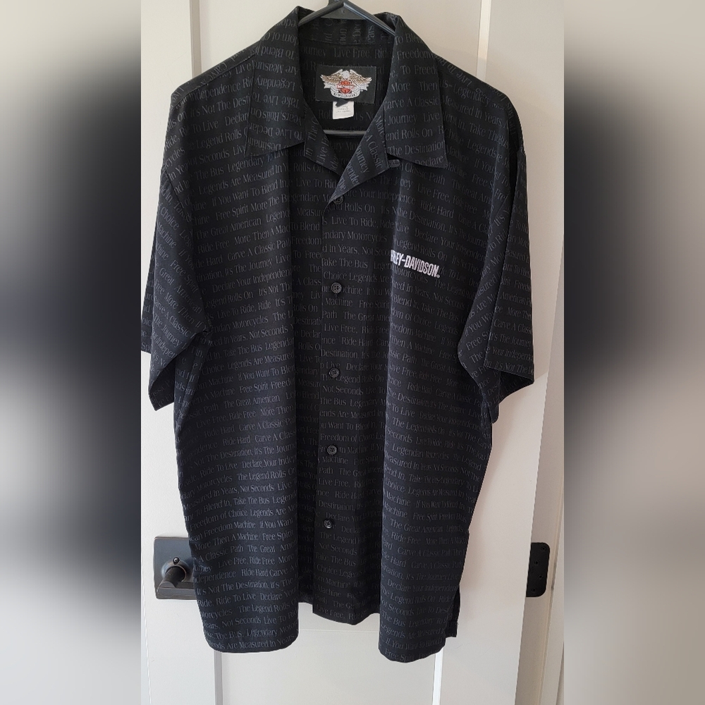 Harley-Davidson Men's Black Short Sleeve Button Down Shirt SZ L - Picture 1 of 5